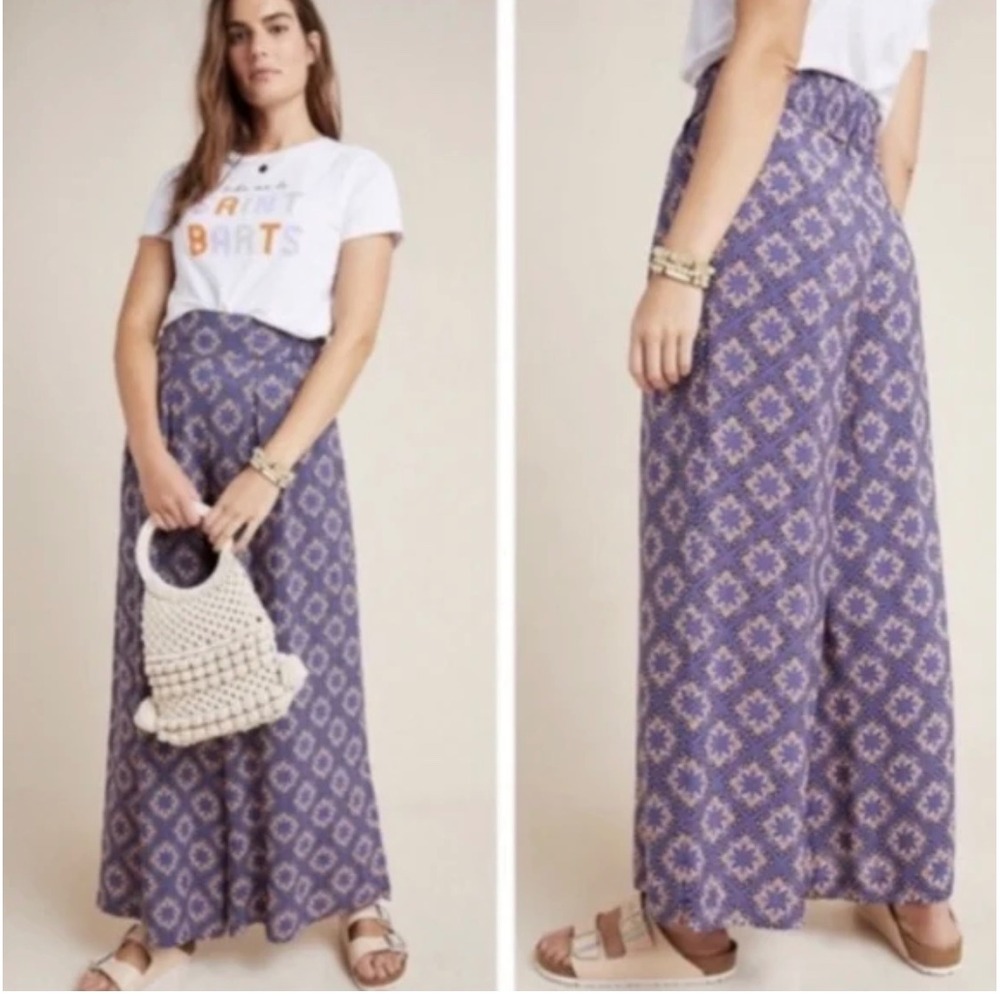Maeve by Anthropologie Terrace Floral Wide-Leg Pants, Purple Orange White Size 0